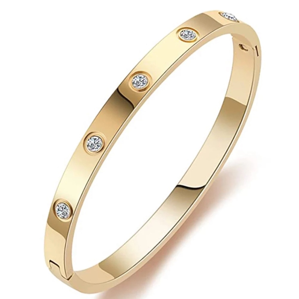 New Gold CZ Snap On Screw Bracelet Size 6.5"